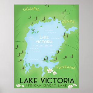 Poster Carte du lac Victoria - Afrique Great Lake Voyage