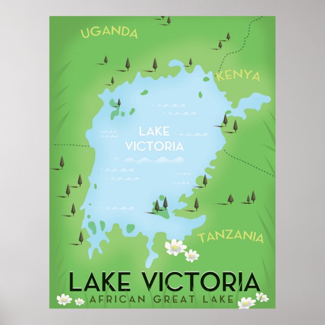 Poster Carte du lac Victoria - Afrique Great Lake Voyage  (Devant)
