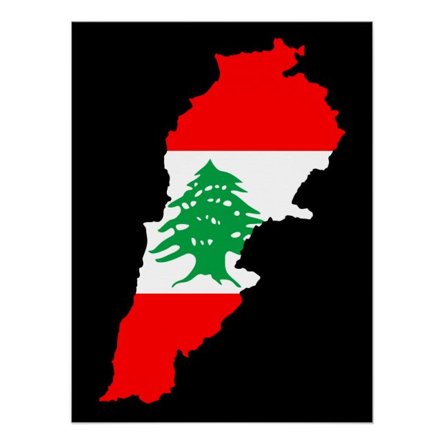 Poster Carte du Liban avec drapeau (Devant)