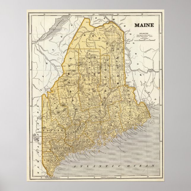 Poster Carte du Maine Atlas (Devant)