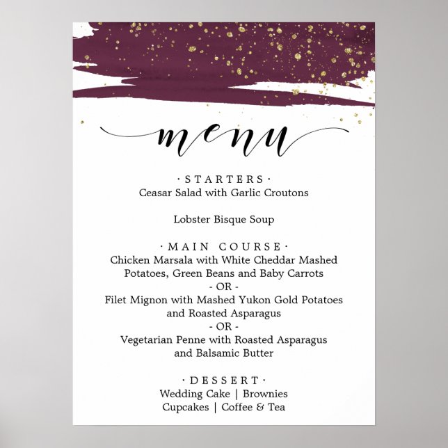 Poster Carte du Mariage d'or et marsala d'aquarelle (Devant)