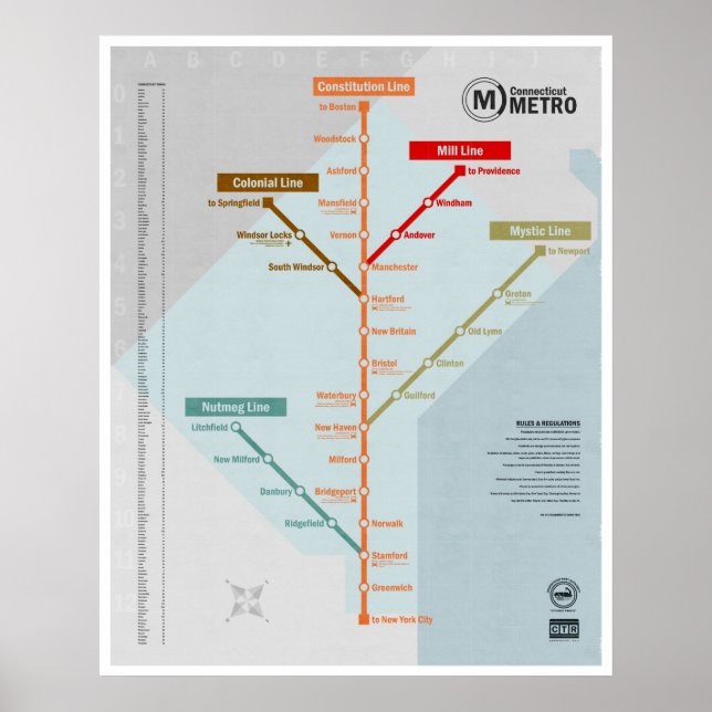 Poster Carte du métro Connecticut (Devant)