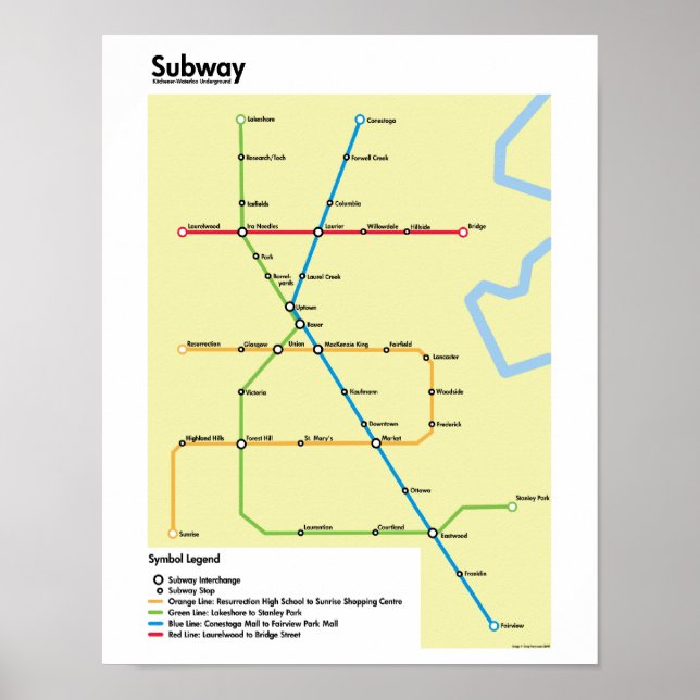 Poster Carte du métro de la région de Waterloo (fictif) (Devant)