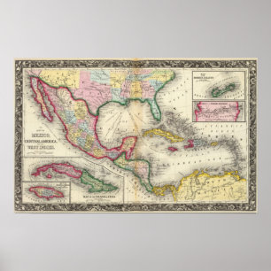 Poster Carte Du Mexique, Amérique Centrale