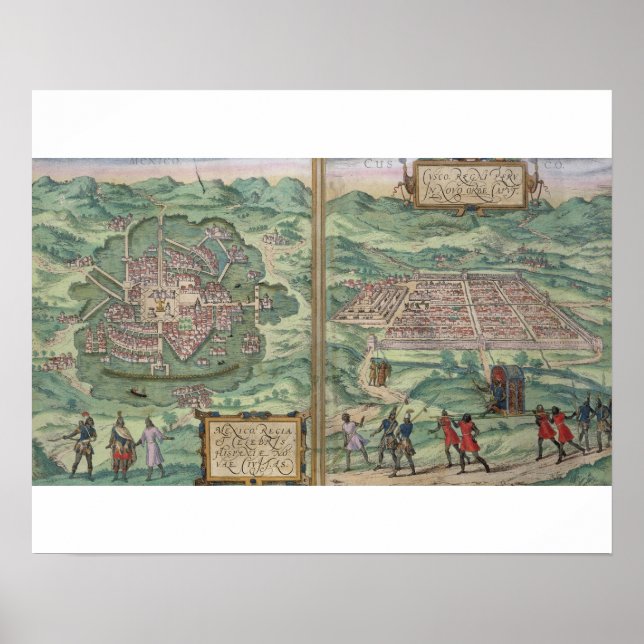 Poster Carte du Mexique et Cuzco, de 'Civitates Orbis Ter (Devant)