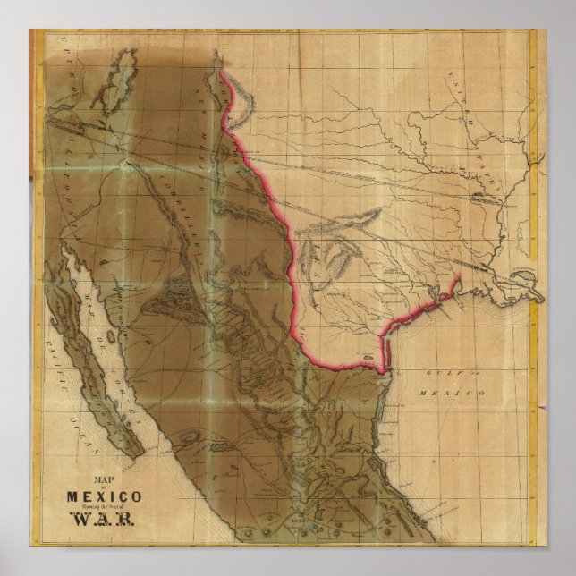 Poster Carte du Mexique montrant le siège de la guerre (Devant)