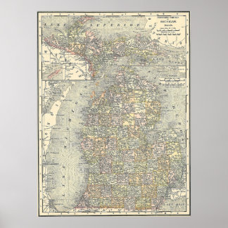 Poster Carte du Michigan 1901