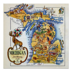 Poster Carte du Michigan des années 1940