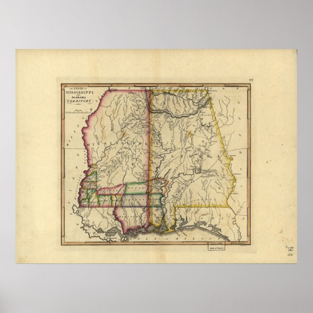Poster Carte du Mississippi et de l'Alabama des années 18 (Devant)