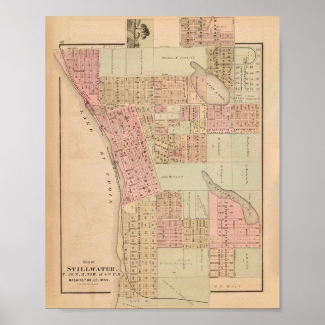 Poster Carte du MN de l'ancienne rivière Stillwater (1874 (Devant)