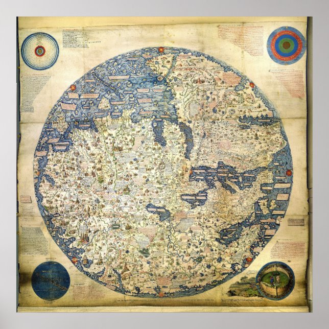 Poster Carte du monde 1450 par Moine vénitien Fra Mauro (Devant)