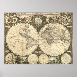 Poster Carte du monde 1660 par Frederick de Wit