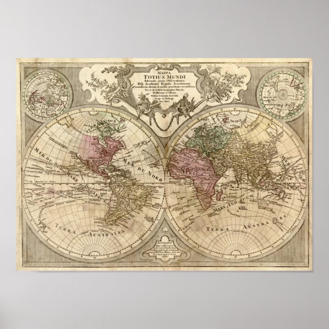 Poster Carte du monde 1690 par Guillaume de L'Isle (Devant)