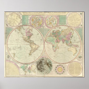 Poster Carte du monde 1780