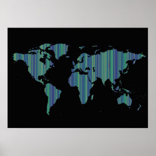 Poster carte du monde à bandes minces