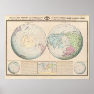 Poster Carte du monde à double hémisphère