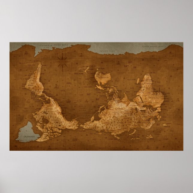 Poster Carte du monde - À l'envers (Devant)