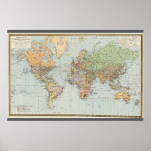 Poster Carte du monde allemande (1899)
