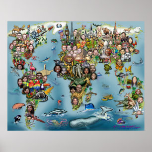 Poster Carte du monde amusant