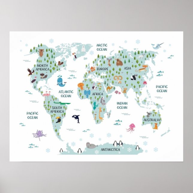 Poster Carte du monde animal (Devant)