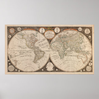 Poster Carte du monde antique, 1799 (Thomas Kitchen)