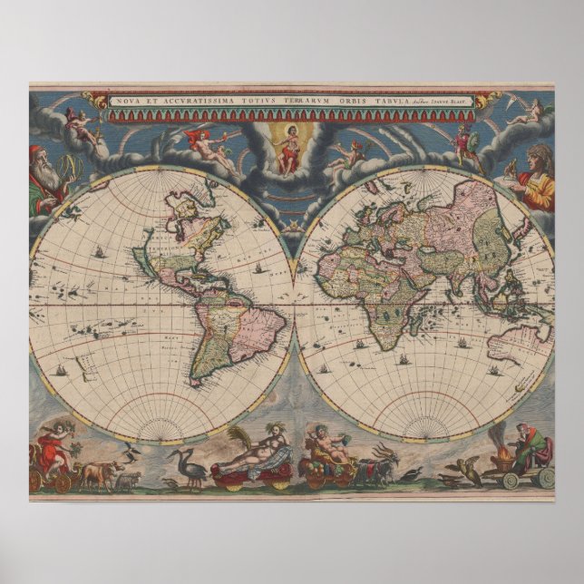 Poster Carte du monde antique : Art de la cartographie hi (Devant)