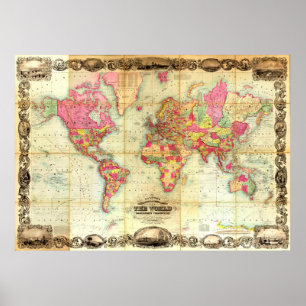 Poster Carte du monde antique Cartographie Vintage