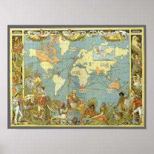 Poster Carte du monde antique de l'Empire britannique, 18