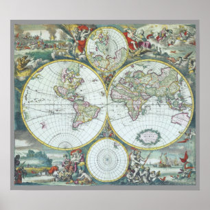 Poster Carte du monde antique du 17ème siècle, Frederick