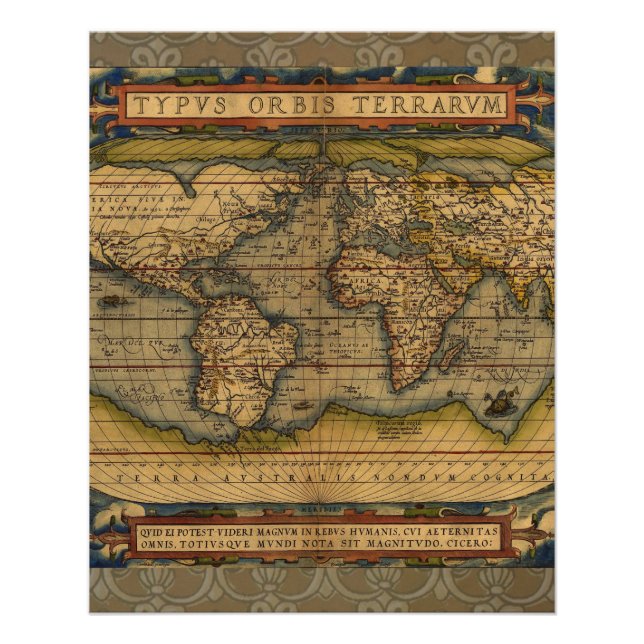 Poster Carte du monde Antique Ortelius Europe Voyage (Devant)
