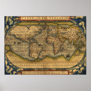 Poster Carte du monde Antique Ortellius Europe Voyage