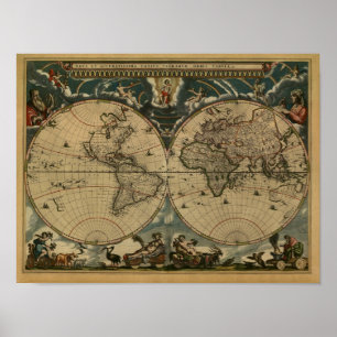 Poster Carte du monde antique par Joan Blaeu, vers 1664