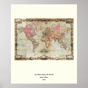 Poster Carte du monde antique par John Colton, vers 1854
