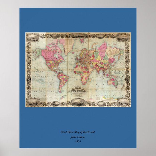 Poster Carte du monde antique par John Colton, vers 1854 (Devant)
