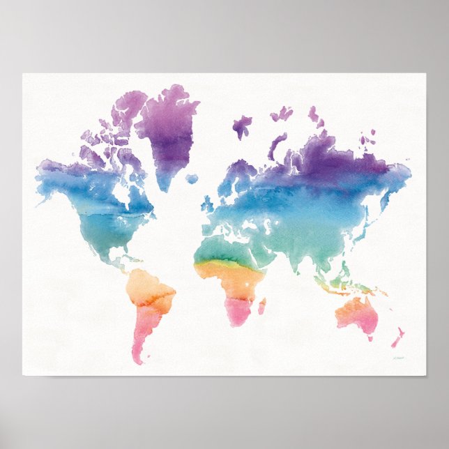 Poster Carte du monde aquarelle (Devant)