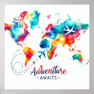 Poster Carte du monde aquarelle