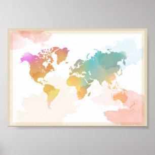 Poster Carte du monde aquarelle