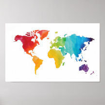 Carte du monde aquarelle - Aquarelle d'origine Imp
