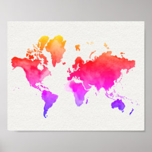 Poster Carte du monde aquarelle Rainbow