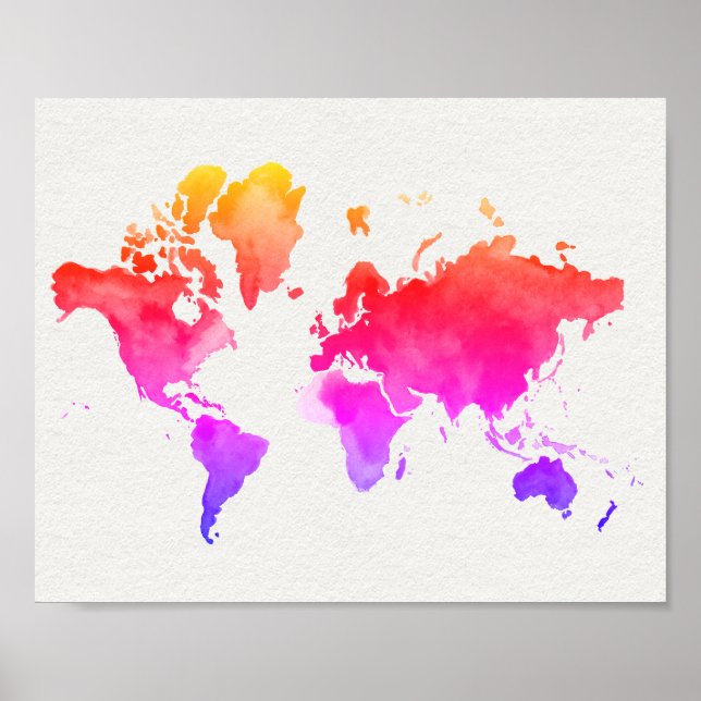 Poster Carte du monde aquarelle Rainbow (Devant)