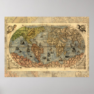 Poster Carte du monde Atlas historique Vintage