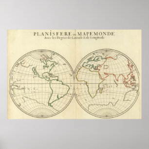 Poster Carte du monde avec la latitude et le Longititude