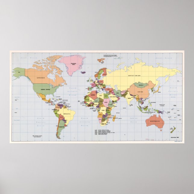 Poster Carte du monde avec les pays (1987) (Devant)