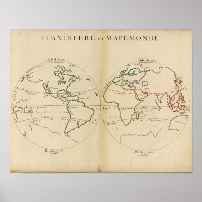 Poster Carte du monde avec tropiques (Devant)