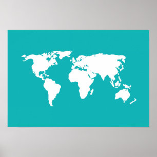 Poster carte du monde bleu