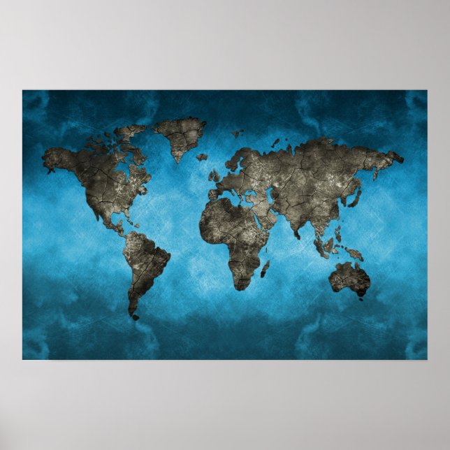 Poster Carte du monde bleu et noir (Devant)