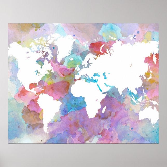 Poster Carte du monde bleu rose design 48 (Devant)