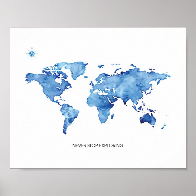 Poster Carte du monde bleue d'exploration continue - Impr (Devant)