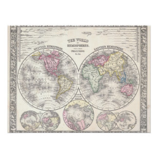 Poster Carte du monde de 1864 de Mitchell sur projection