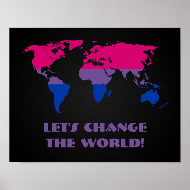 Poster Carte du monde de la fierté bisexuelle mapposter (Devant)